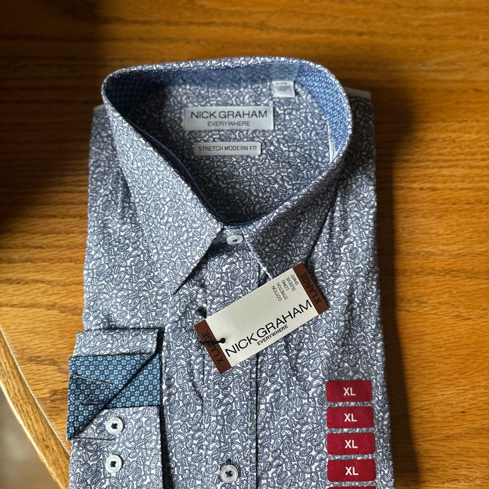 Blue Casual Button Down Shirt with Geometric Print